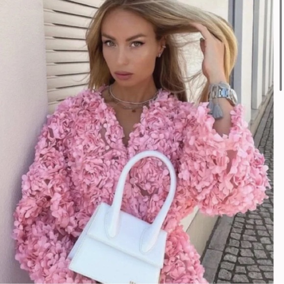 ZARA Floral Knit Coat Pink - Picture 2 of 16